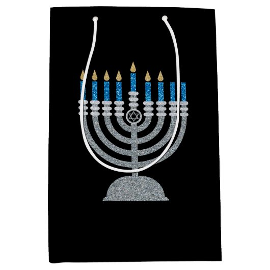 6e nacht van Hanukkah Glitter Medium Gift Bag Medium Cadeauzakje (Voorkant)