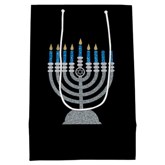 6e nacht van Hanukkah Glitter Medium Gift Bag Medium Cadeauzakje (Achterkant)
