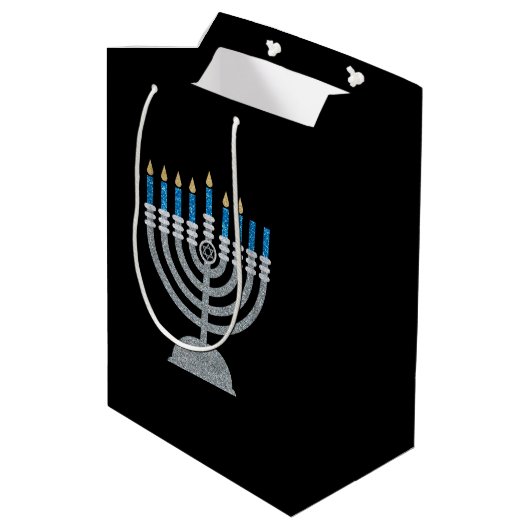 6e nacht van Hanukkah Glitter Medium Gift Bag Medium Cadeauzakje (Achterkant Gekanteld)