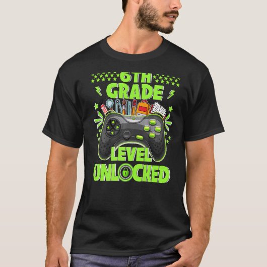 6e niveau onvergrendelde gamer eerste schooldag t-shirt (Voorkant)
