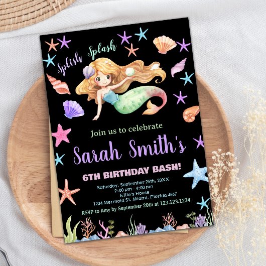 6e Paarse Onder het zee Zeemeermin Verjaardag Kaart