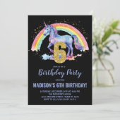 6e Rainbow Unicorn Verjaardag Uitnodigingen (Staand voorkant)