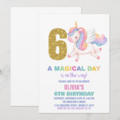 6e Rainbow Unicorn Verjaardag Uitnodigingen (Voorkant / Achterkant)