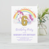 6e Rainbow Unicorn Verjaardag Uitnodigingen (Staand voorkant)