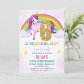 6e Rainbow Unicorn Verjaardag Uitnodigingen Cloud (Staand voorkant)