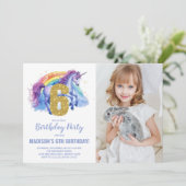 6e Rainbow Unicorn Verjaardag Uitnodigingen foto (Staand voorkant)