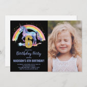 6e Rainbow Unicorn Verjaardag Uitnodigingen foto (Voorkant / Achterkant)