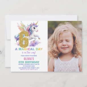 6e Rainbow Unicorn Verjaardag Uitnodigingen w foto
