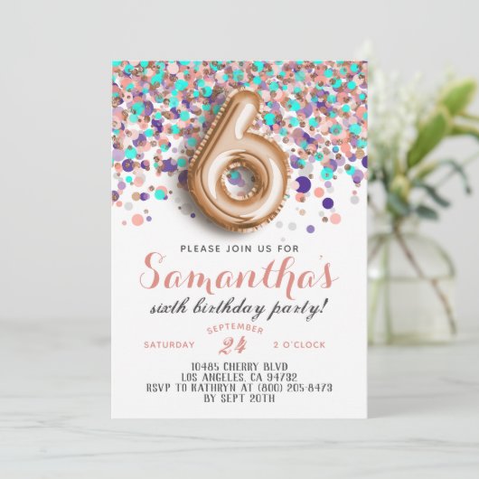 6e Roos Gold Birthday Uitnodiging (Staand voorkant)