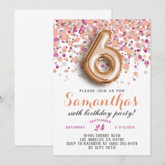 6e Roos Gold Birthday Uitnodiging (Voorkant / Achterkant)