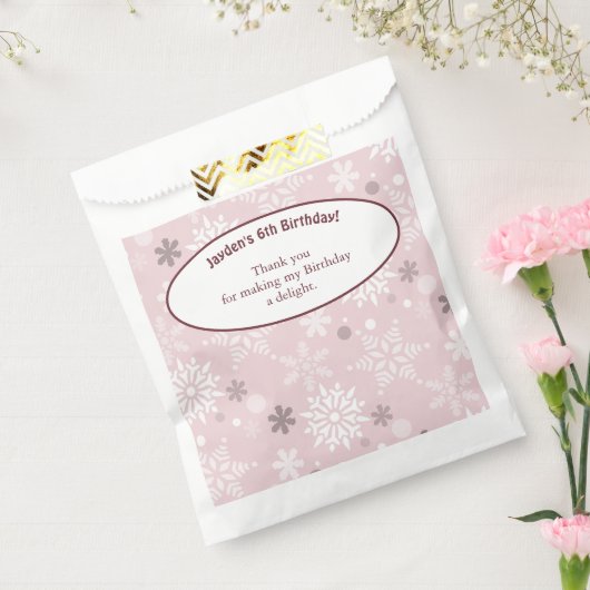 6e Snowflake-Thleed Birthday Party roze Bedankzakje (Gezegeld)