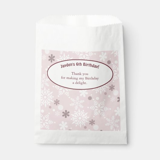 6e Snowflake-Thleed Birthday Party roze Bedankzakje (Voorkant)