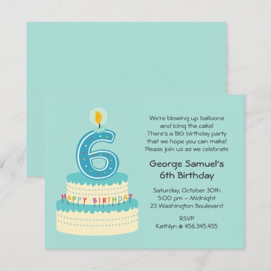 6e uitnodiging tot het indienen van de Birthday Ca (Voorkant / Achterkant)