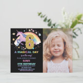 6e Unicorn Verjaardag Uitnodigingen met foto (Staand voorkant)