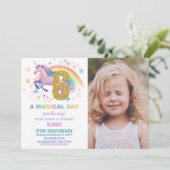 6e Unicorn Verjaardag Uitnodigingen met foto (Staand voorkant)