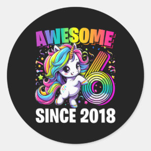 6e verjaardag 6 jaar oud eenhoorn partij meisjes o ronde sticker