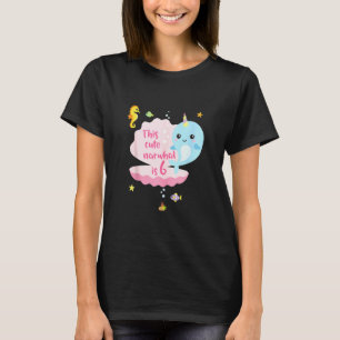 6e verjaardag 6 jaar oud meisje jongen Narwhal Zee T-shirt
