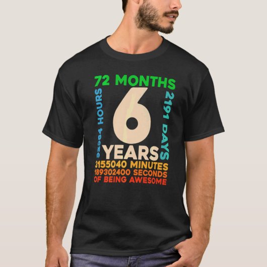 6e verjaardag 6 jaar oude retro 72 maanden t-shirt (Voorkant)