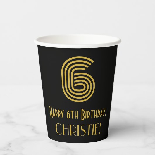 6e verjaardag: Art Deco Geïnspireerde look "6" en  Papieren Bekers (Achterkant)