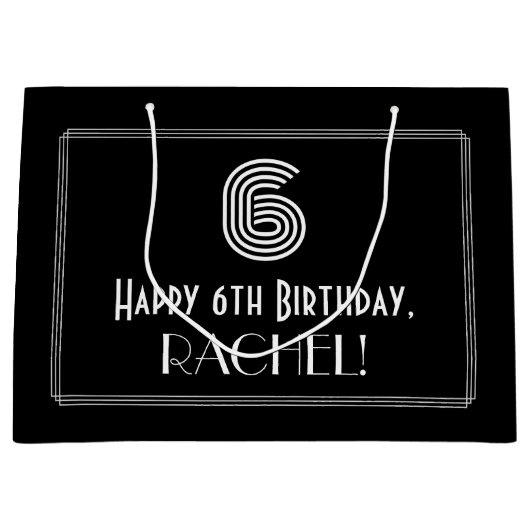 6e verjaardag — Art Deco geïnspireerde look "6" &  Groot Cadeauzakje (Voorkant)