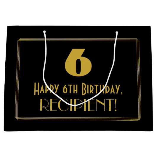 6e verjaardag — Art Deco geïnspireerde look "6" &  Groot Cadeauzakje (Voorkant)