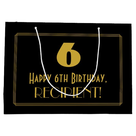 6e verjaardag — Art Deco geïnspireerde look "6" &  Groot Cadeauzakje (Achterkant)