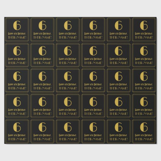 6e verjaardag ~ Art Deco Geïnspireerde look "6", n Cadeaupapier (Zoom)