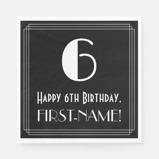 6e verjaardag ~ Art Deco Geïnspireerde look "6", n Servet (Voorkant)