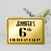 6e verjaardag: Art Deco Kijk "6" en naam Folie Uitnodiging (Staand Voorkant)