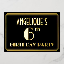 6e verjaardag: Art Deco Kijk "6", met naam Folie Uitnodiging