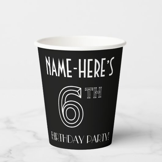 6e verjaardag: Art Deco Style + aangepaste naam Papieren Bekers (Voorkant)