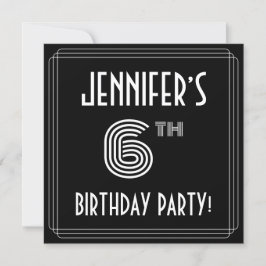 6e verjaardag: Art Deco Style met aangepaste naam Kaart