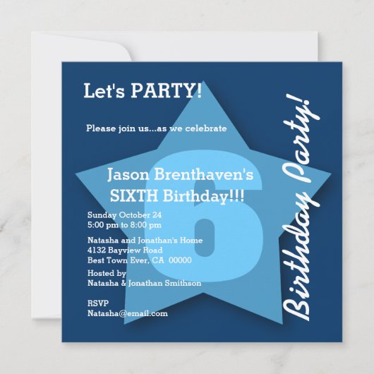 6e verjaardag Baby Boy Zes jaar Big Blue Star K06 Kaart (Voorkant)