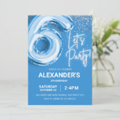 6e verjaardag ballon jongen blauw neon kaart (Staand voorkant)