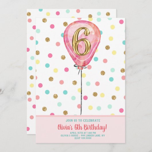 6e verjaardag ballon kaart (Voorkant / Achterkant)