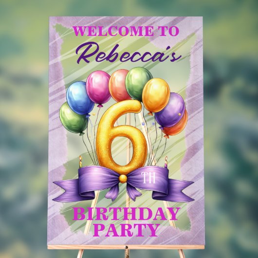 6e verjaardag ballon thema acryl bord (Neutraal)