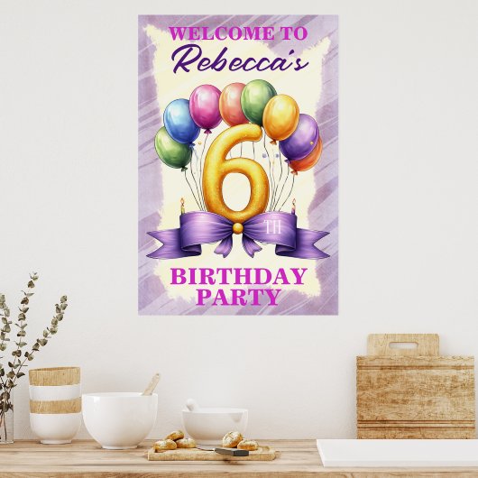6e verjaardag ballon thema poster (Keuken)