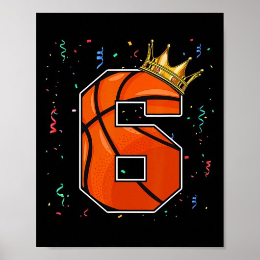 6e verjaardag Basketball Big Nummer 6 jaar Poster (Voorkant)