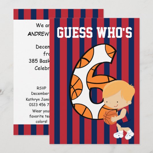 6e verjaardag Blauw en Rode Basketball Player Kaart (Voorkant / Achterkant)