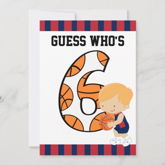 6e verjaardag Blauwe en Rode Basketbalspeler v2 Kaart (Voorkant)