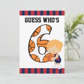 6e verjaardag Blauwe en Rode Basketbalspeler v2 Kaart (Staand voorkant)