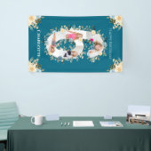 6e verjaardag Blauwgroen bloem Foto Collage Blauw Spandoek (Beurs)