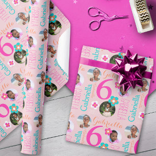 6e verjaardag bloem gebruik naam foto's leeftijd k cadeaupapier