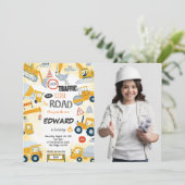 6e verjaardag bouw foto uitnodiging (Staand voorkant)