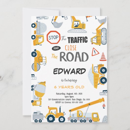 6e verjaardag bouw jongen uitnodiging (Voorkant)