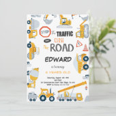 6e verjaardag bouw jongen uitnodiging (Staand voorkant)