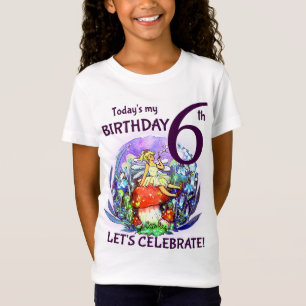 6e Verjaardag Bubbly Fairy & Mushroom Motief T-shirt