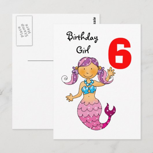 6e verjaardag cadeau voor een meisje , schattige z briefkaart (Voorkant / Achterkant)