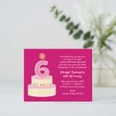 6e verjaardag Cake Eenvoudige uitnodiging (Staand voorkant)