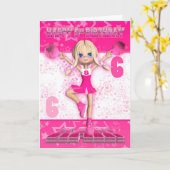 6e verjaardag cheerleader dansen, sterren in roze kaart (Gele Bloem)